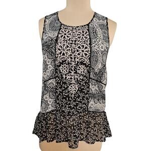 Knox Rose Top Floral Embroidered Sheer Hem Boho Cottagecore Sleeveless Blouse